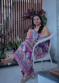 Multi-Color Digital Print Kaftan Kurta Set with Pearl Tassels & Yoke Embroidery