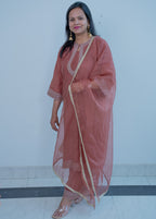 3-piece"Dusty Rose Organza Straight Suit Set with Gota Dupatta"