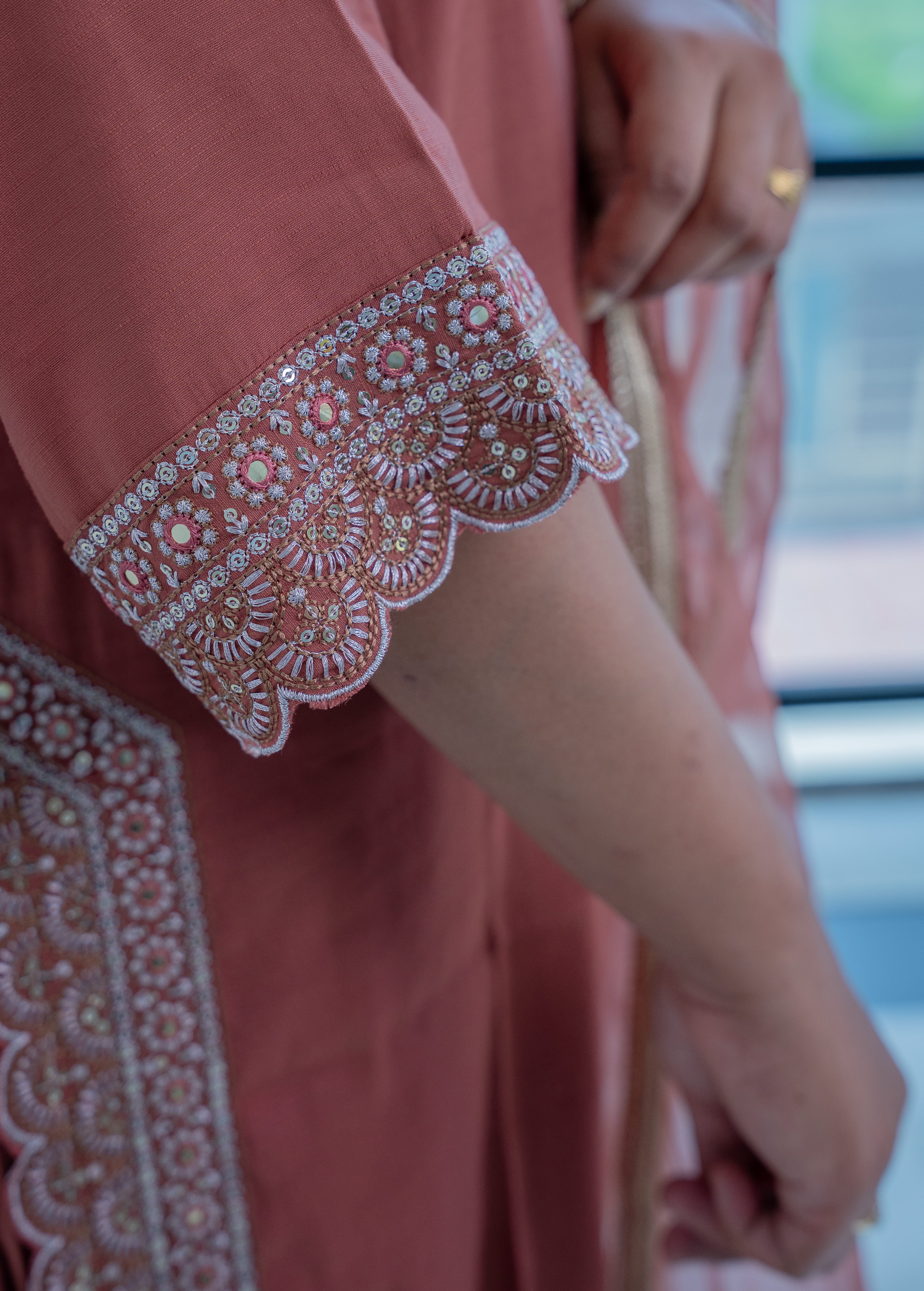3-piece"Dusty Rose Organza Straight Suit Set with Gota Dupatta"