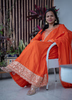 FANTA ORANGEANARKALI  WITH ZARI AND SEQUIENCE DETAILING