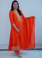 FANTA ORANGEANARKALI  WITH ZARI AND SEQUIENCE DETAILING