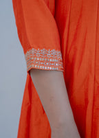FANTA ORANGEANARKALI  WITH ZARI AND SEQUIENCE DETAILING