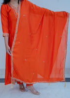 FANTA ORANGEANARKALI  WITH ZARI AND SEQUIENCE DETAILING