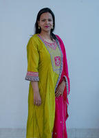 MEHENDI GREEN ANARKALI WITH HEAVY  ZARI WORK