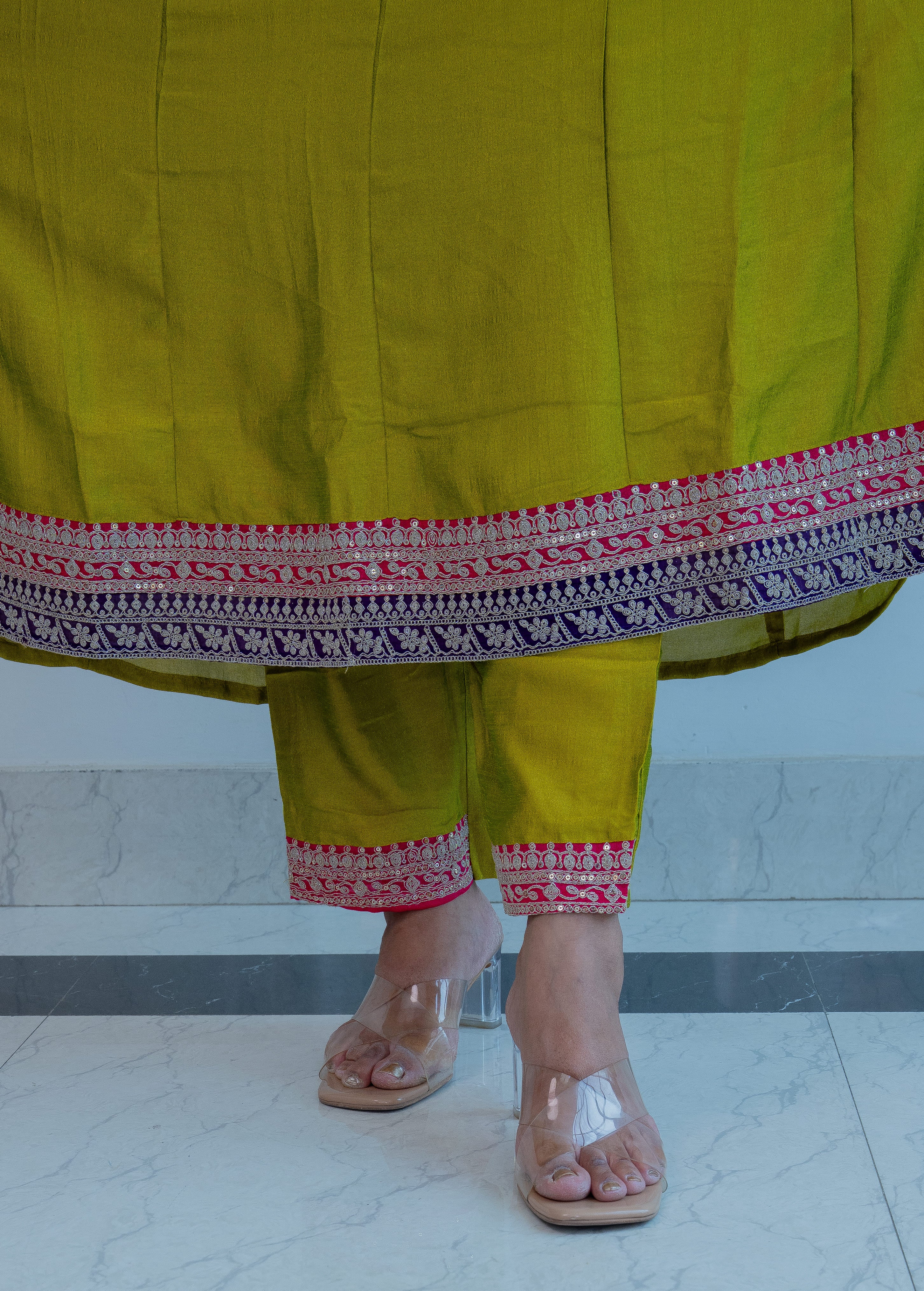 MEHENDI GREEN ANARKALI WITH HEAVY  ZARI WORK