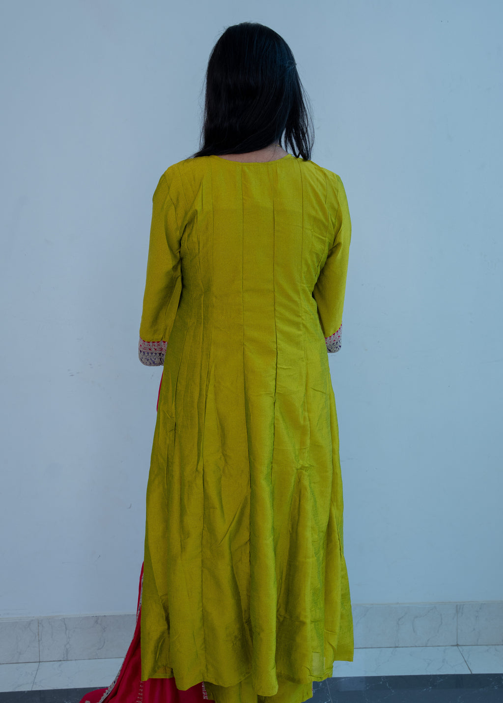 MEHENDI GREEN ANARKALI WITH HEAVY  ZARI WORK