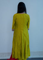 MEHENDI GREEN ANARKALI WITH HEAVY  ZARI WORK