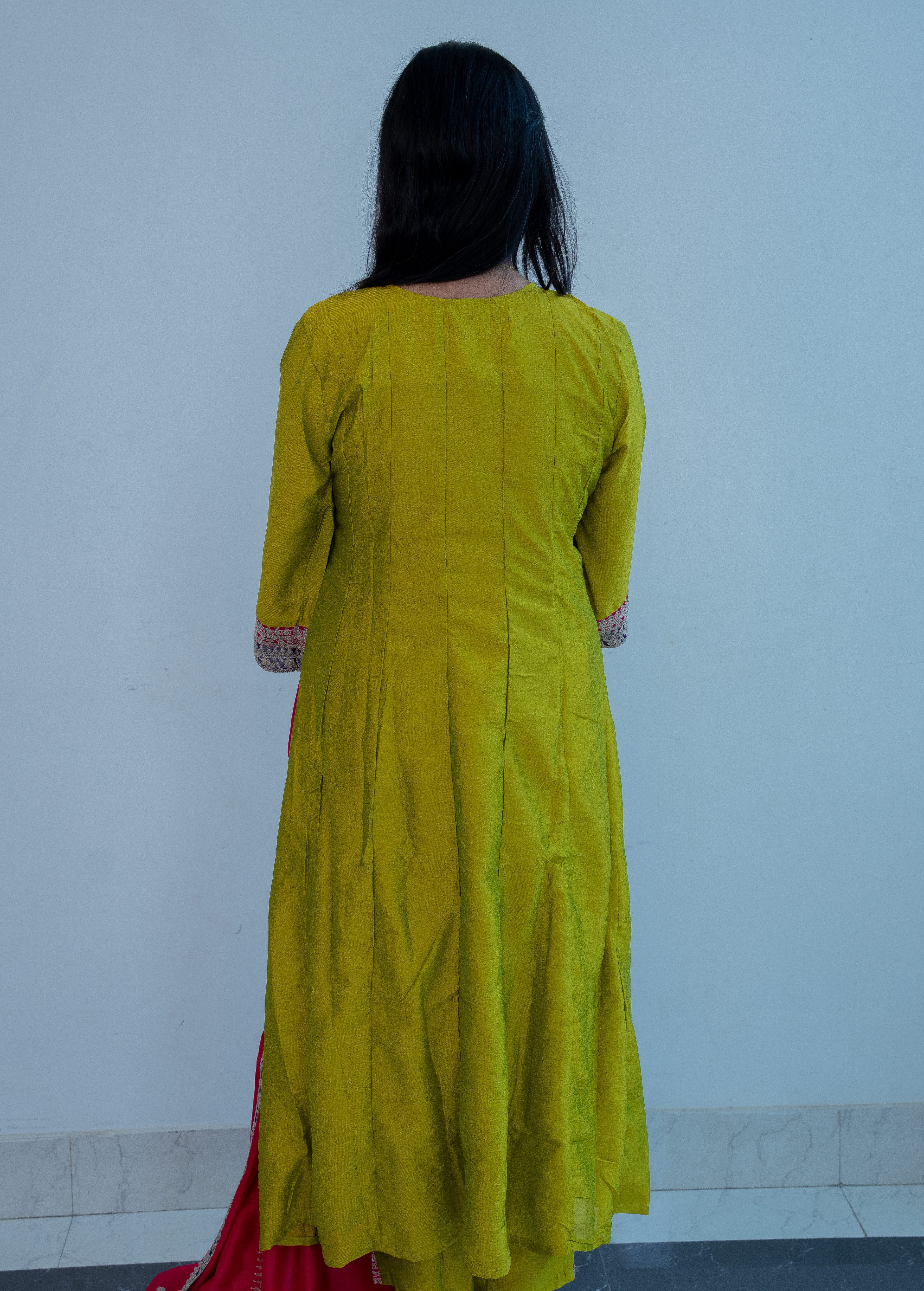 MEHENDI GREEN ANARKALI WITH HEAVY  ZARI WORK