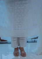 WHITE Mul Cotton Fully Embroidered Anarkali Suit with Embroidered Mal Cotton Duppata