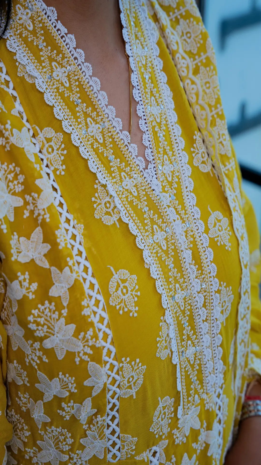 mustard Yellow Mul Cotton Fully Embroidered Anarkali Suit with Embroidered Mal Cotton Duppata