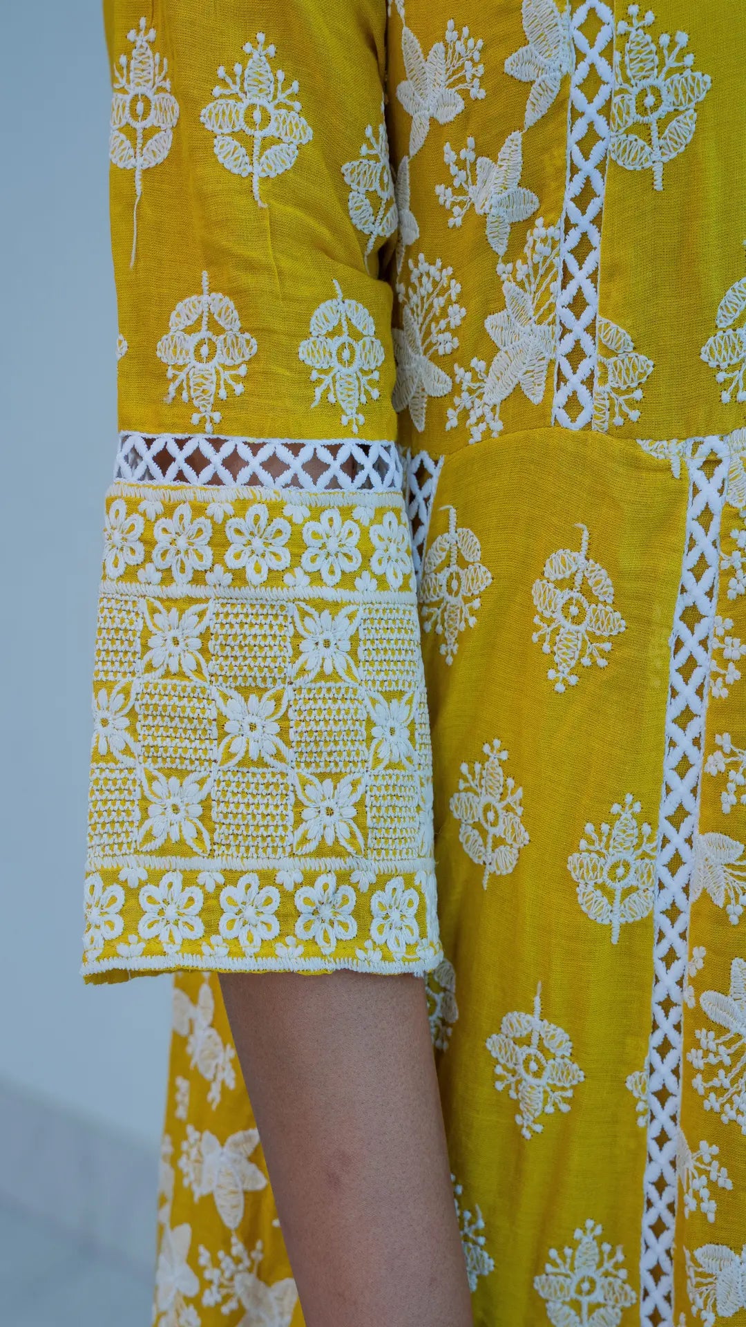 mustard Yellow Mul Cotton Fully Embroidered Anarkali Suit with Embroidered Mal Cotton Duppata