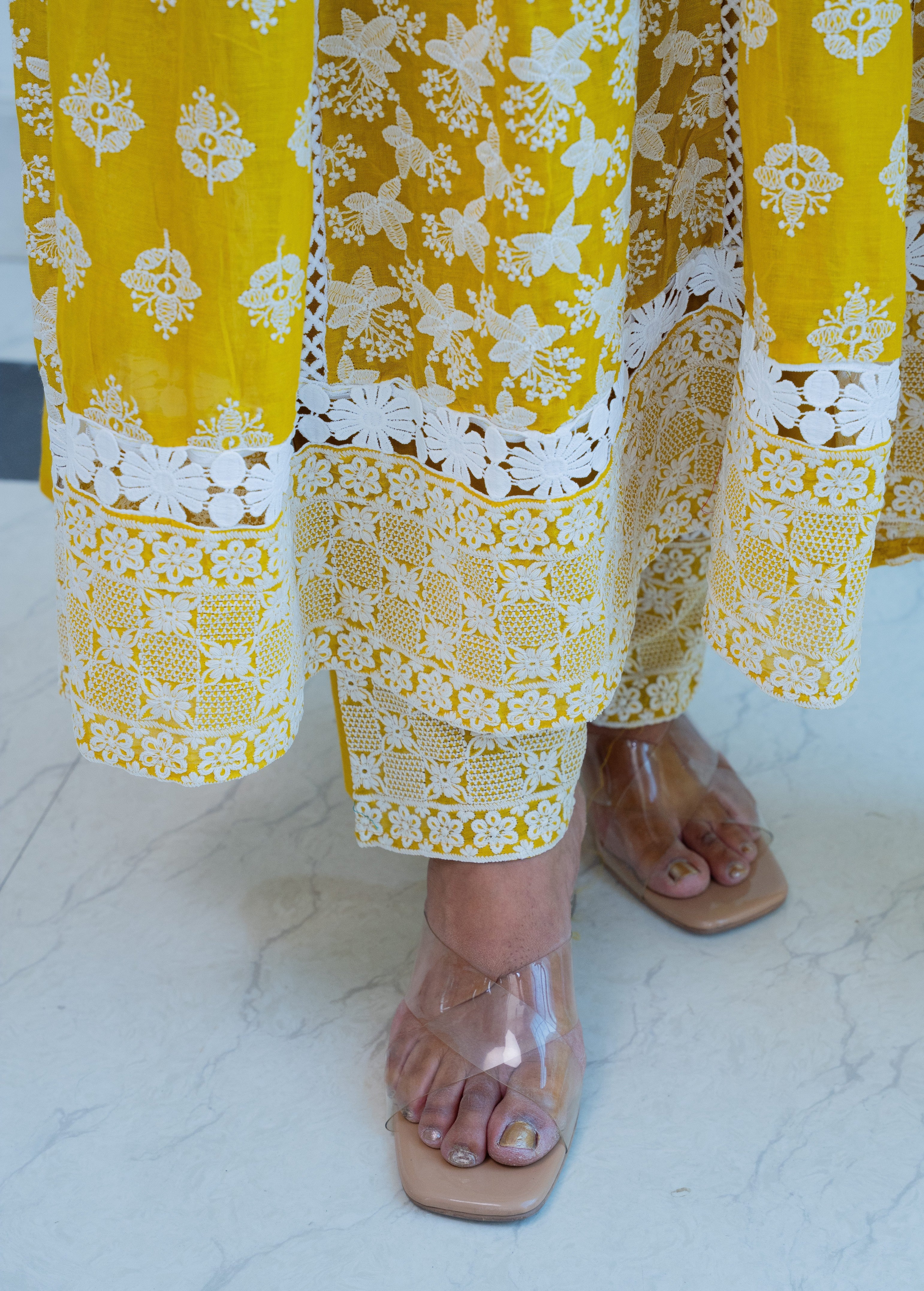 Mustard Yellow Mul Cotton Fully Embroidered Anarkali Suit with Embroidered Mal Cotton Duppata