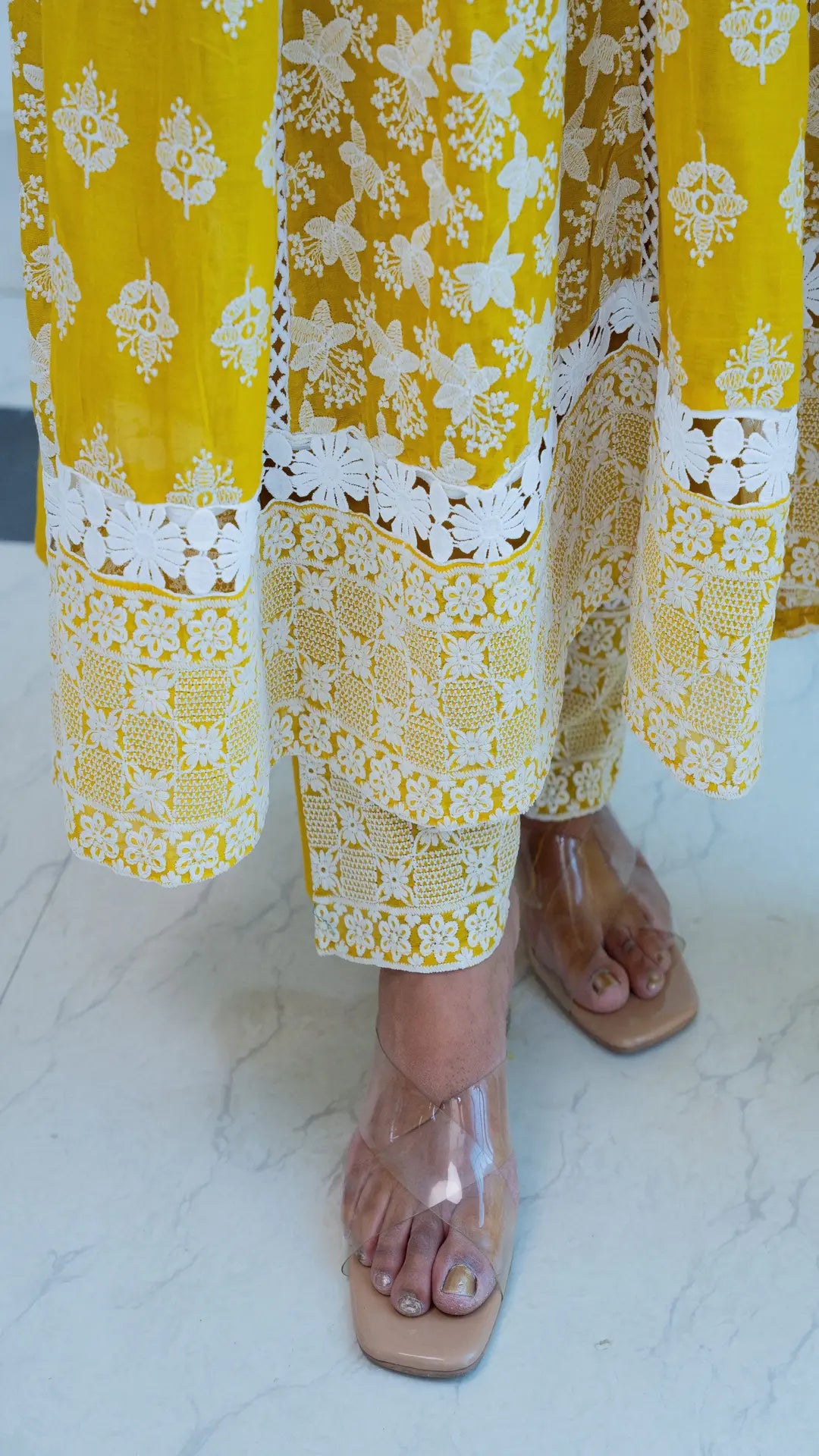 mustard Yellow Mul Cotton Fully Embroidered Anarkali Suit with Embroidered Mal Cotton Duppata