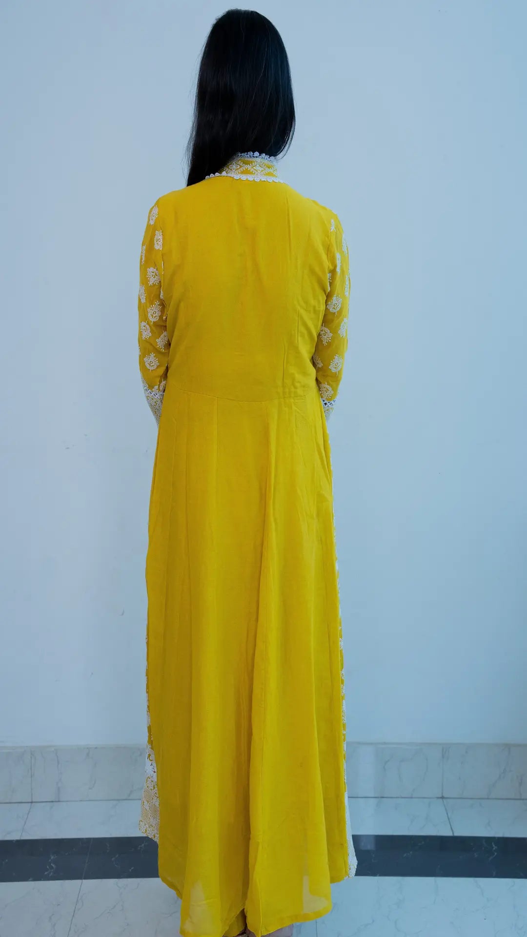 mustard Yellow Mul Cotton Fully Embroidered Anarkali Suit with Embroidered Mal Cotton Duppata