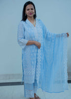 Powder Blue Mul Cotton Chikankari Suit Set