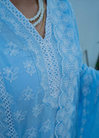 Powder Blue Mul Cotton Chikankari Suit Set