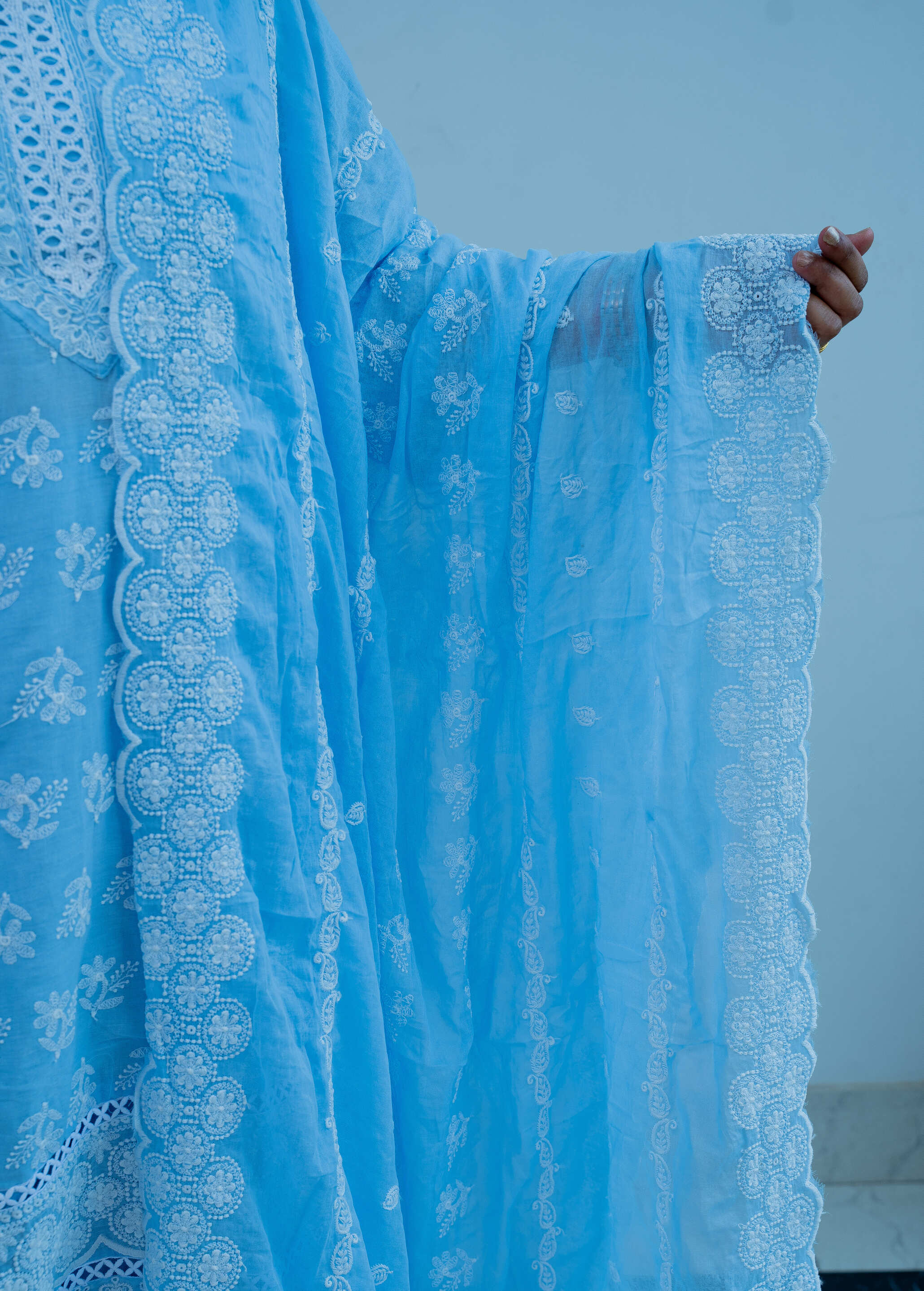 Powder Blue Mul Cotton Chikankari Suit Set