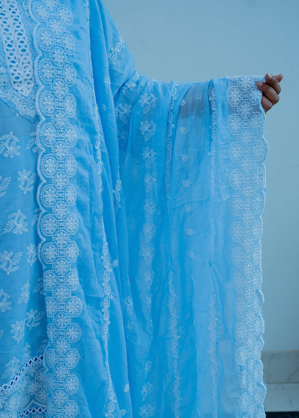 POWDER BLUE Mul Cotton Chikankari Suit Set