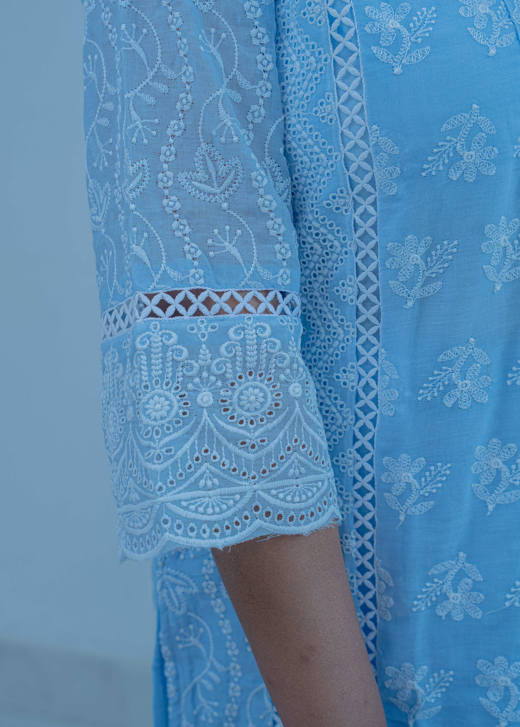 Powder Blue Mul Cotton Chikankari Suit Set