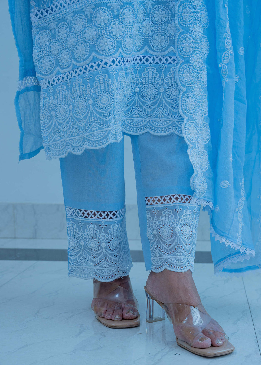 Powder Blue Mul Cotton Chikankari Suit Set