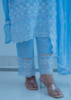 Powder Blue Mul Cotton Chikankari Suit Set