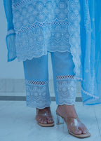 POWDER BLUE Mul Cotton Chikankari Suit Set