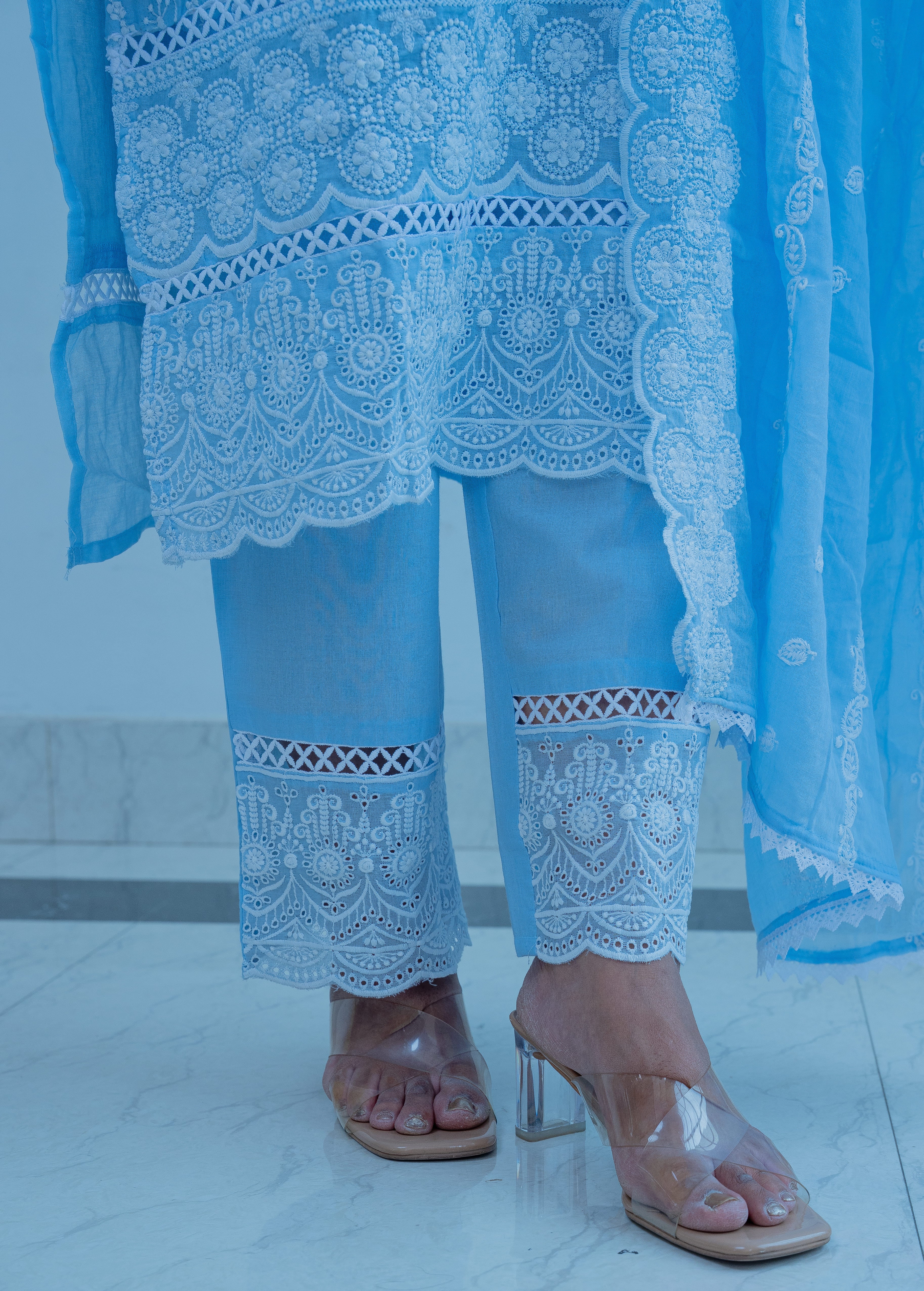 POWDER BLUE Mul Cotton Chikankari Suit Set