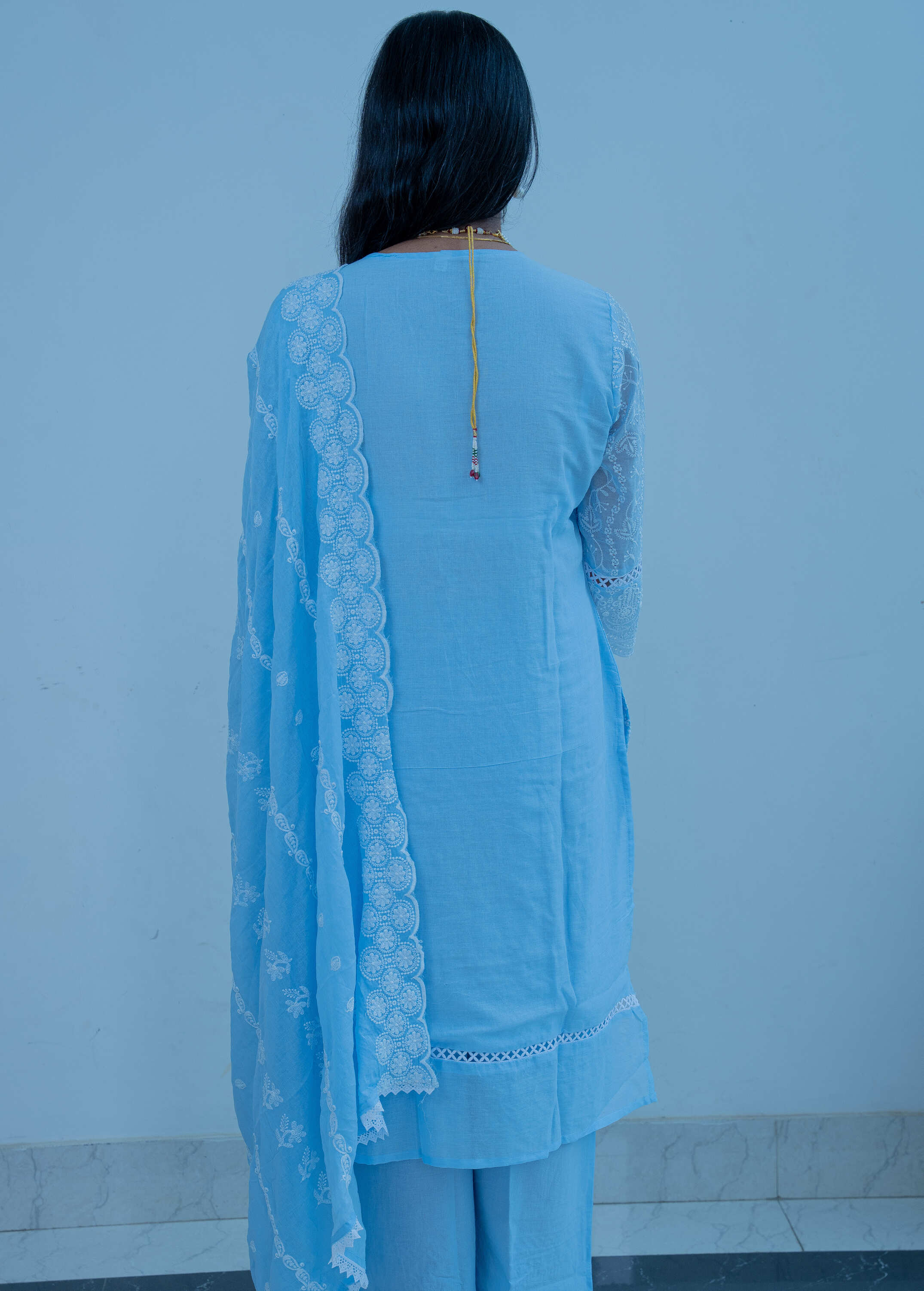 Powder Blue Mul Cotton Chikankari Suit Set