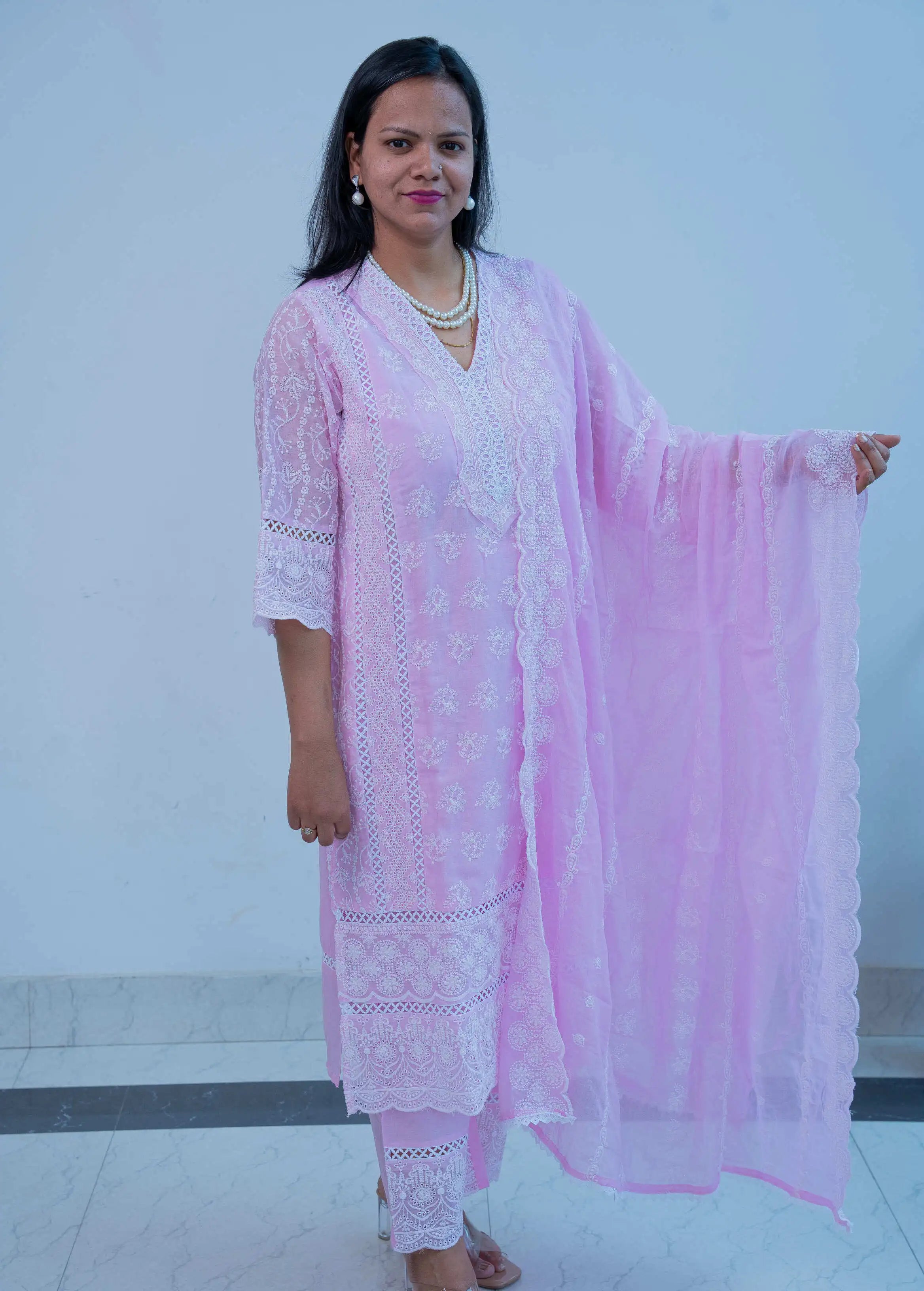 Blush Pink Mul Cotton Chikankari Suit Set