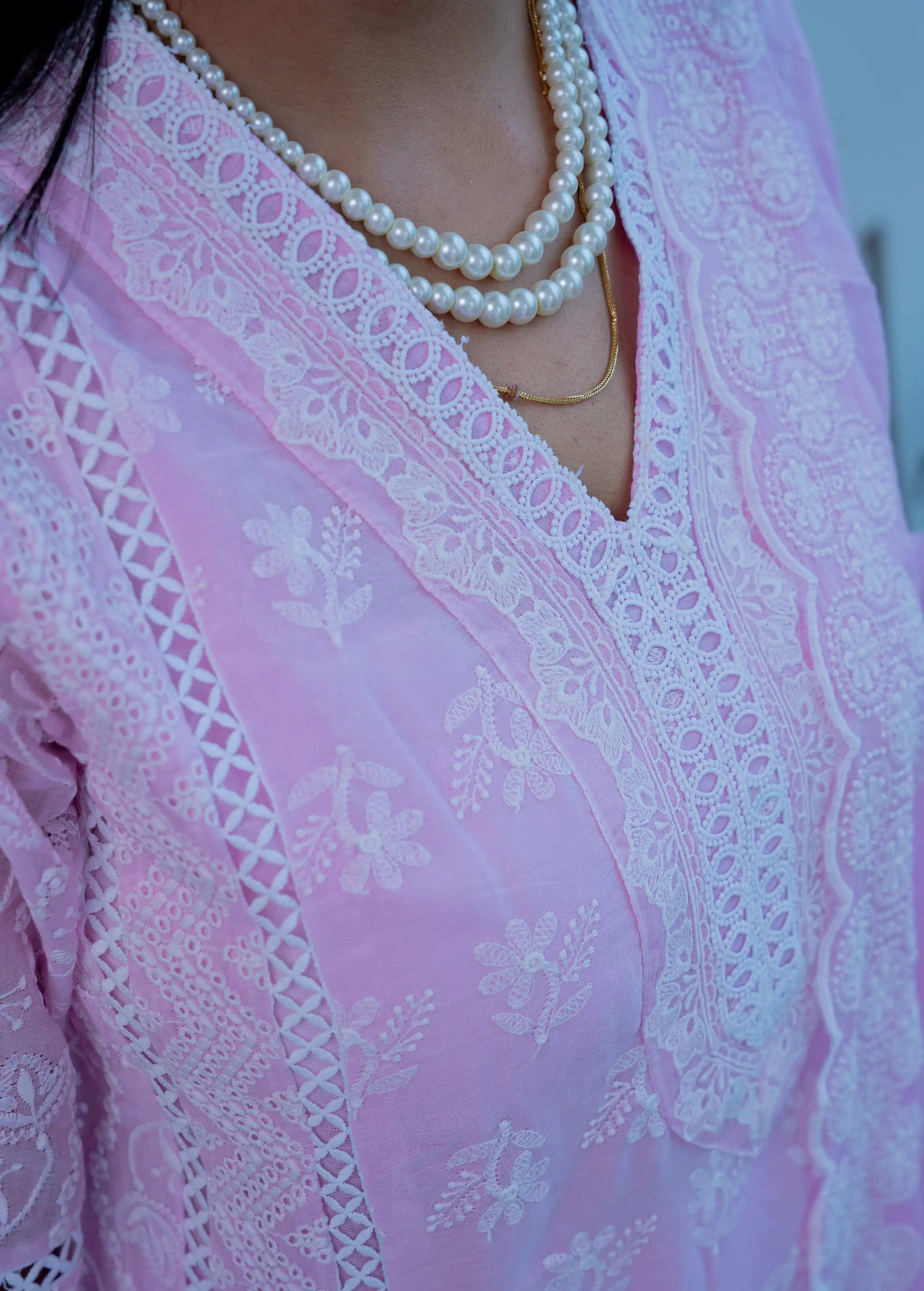Blush Pink Mul Cotton Chikankari Suit Set