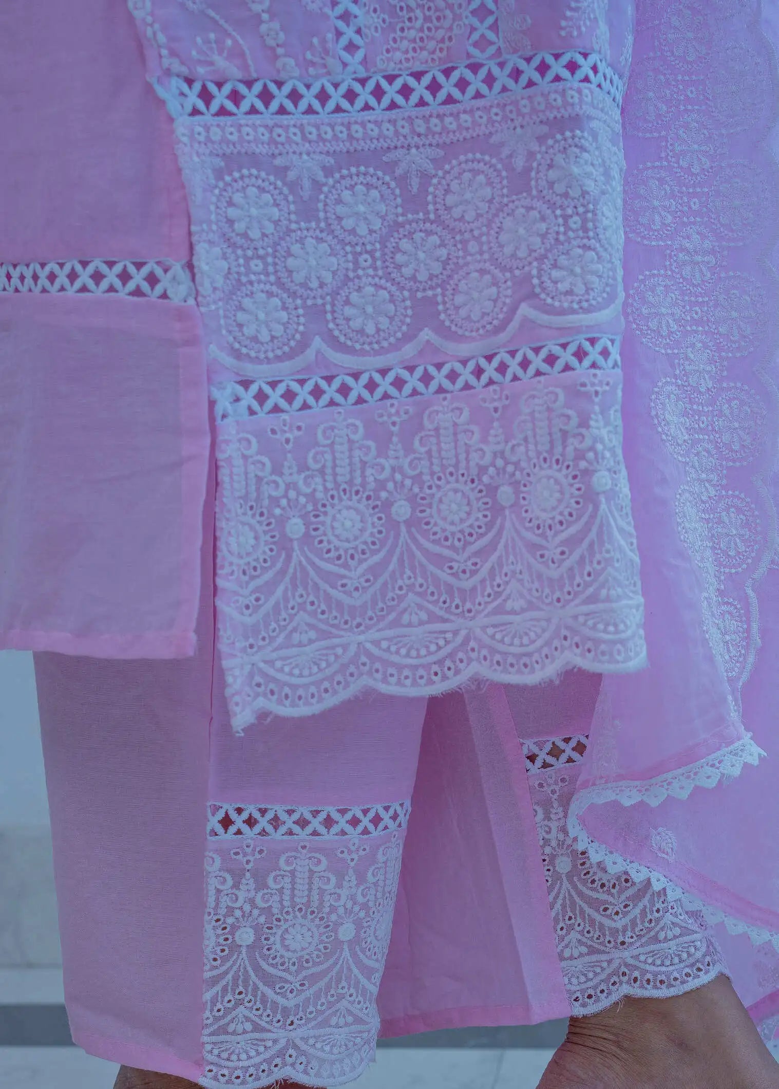 Blush Pink Mul Cotton Chikankari Suit Set