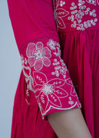 FLORAL EMBROIDERED THREAD WORK COTTON ANARKALI WITH EMBROIDERED DUPATTA