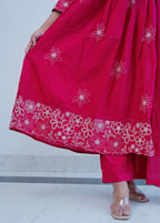 FLORAL EMBROIDERED THREAD WORK COTTON ANARKALI WITH EMBROIDERED DUPATTA