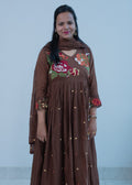 DARK BROWN ANARKALI WITH HEAVY CROSS STITCH EMBROIDERY
