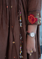 DARK BROWN ANARKALI WITH HEAVY CROSS STITCH EMBROIDERY