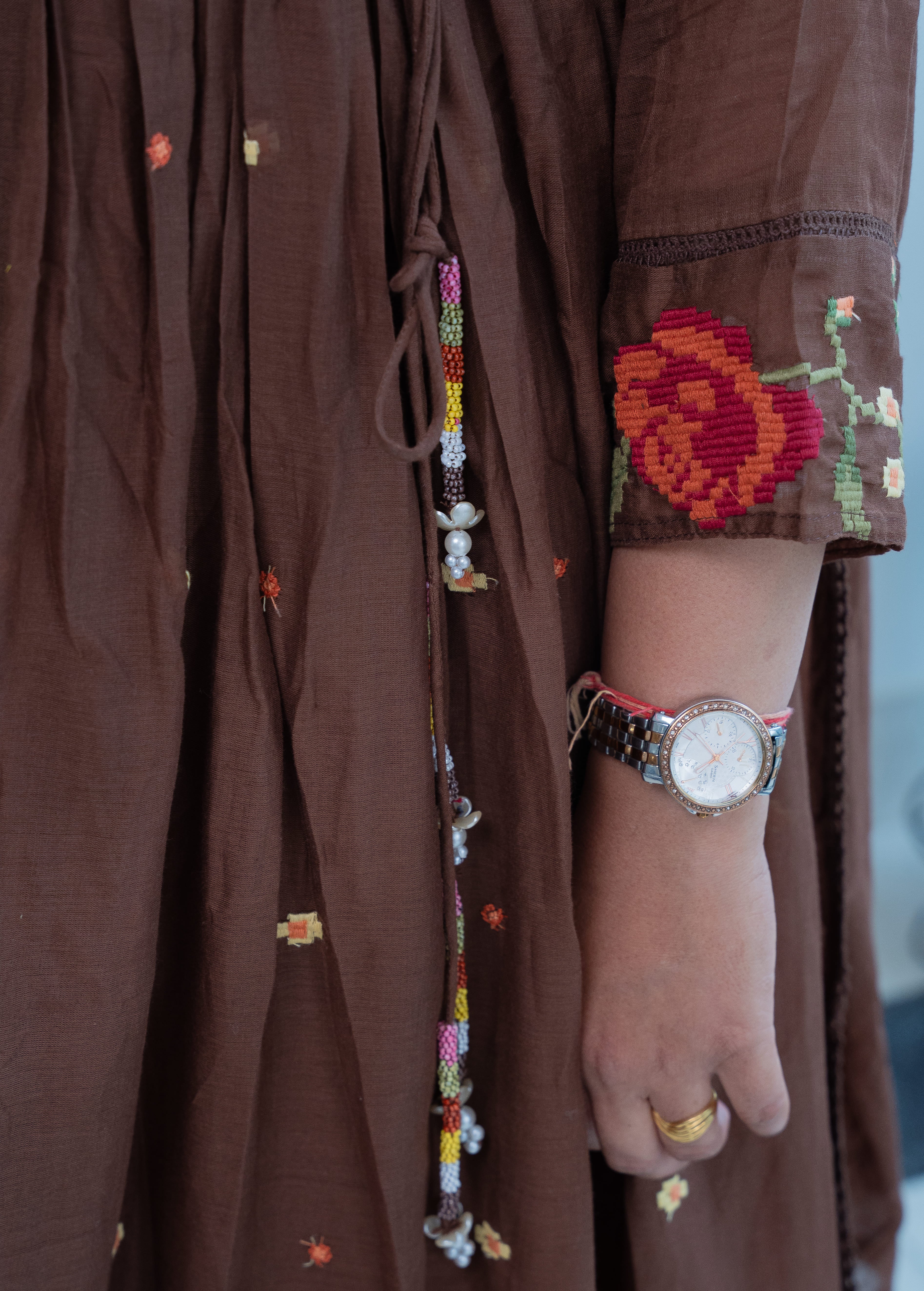 DARK BROWN ANARKALI WITH HEAVY CROSS STITCH EMBROIDERY