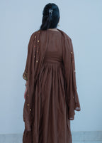 DARK BROWN ANARKALI WITH HEAVY CROSS STITCH EMBROIDERY