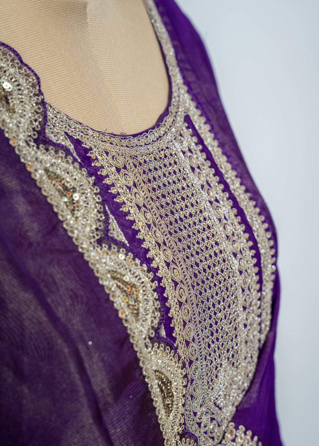 PURPLISH SHIMMER TISSUE SHORTLENGTH ANARKALI WITH HEAVY ZARI WORK