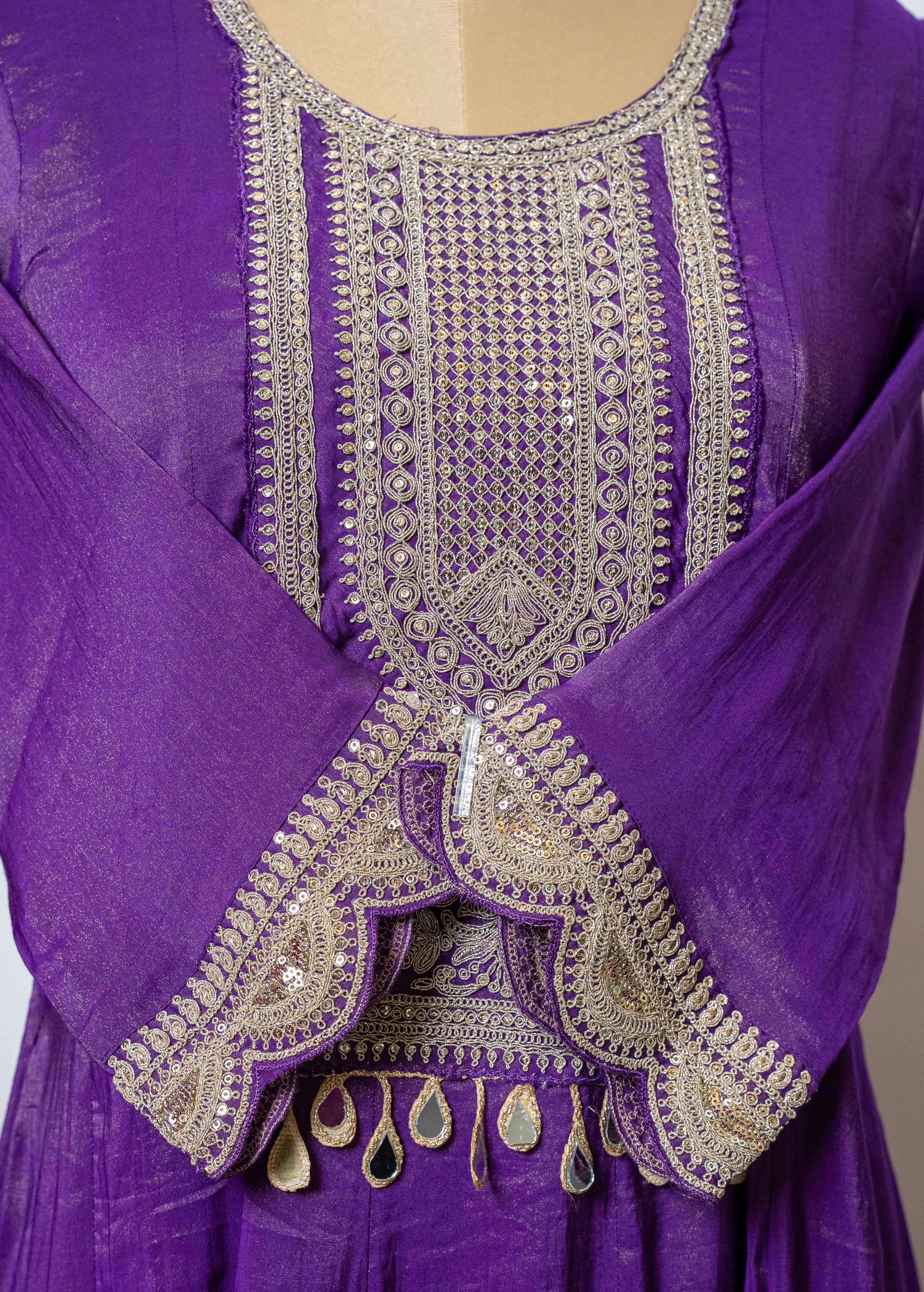 PURPLISH SHIMMER TISSUE SHORTLENGTH ANARKALI WITH HEAVY ZARI WORK