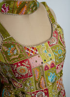 MEHENDI GREEN EMBROIDERED TOP WITH SHARARA AND CHOKER DUPATTA