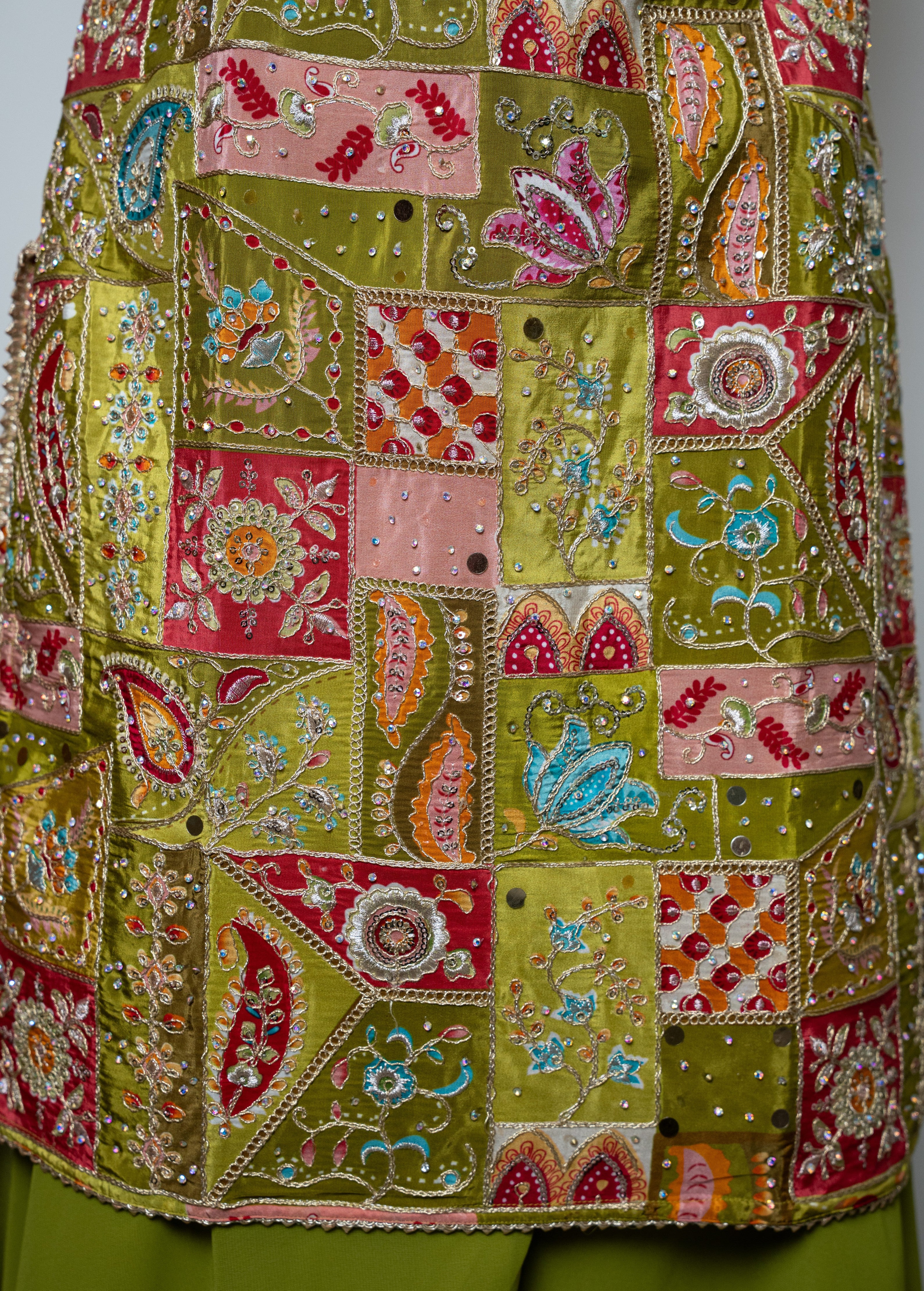 MEHENDI GREEN EMBROIDERED TOP WITH SHARARA AND CHOKER DUPATTA