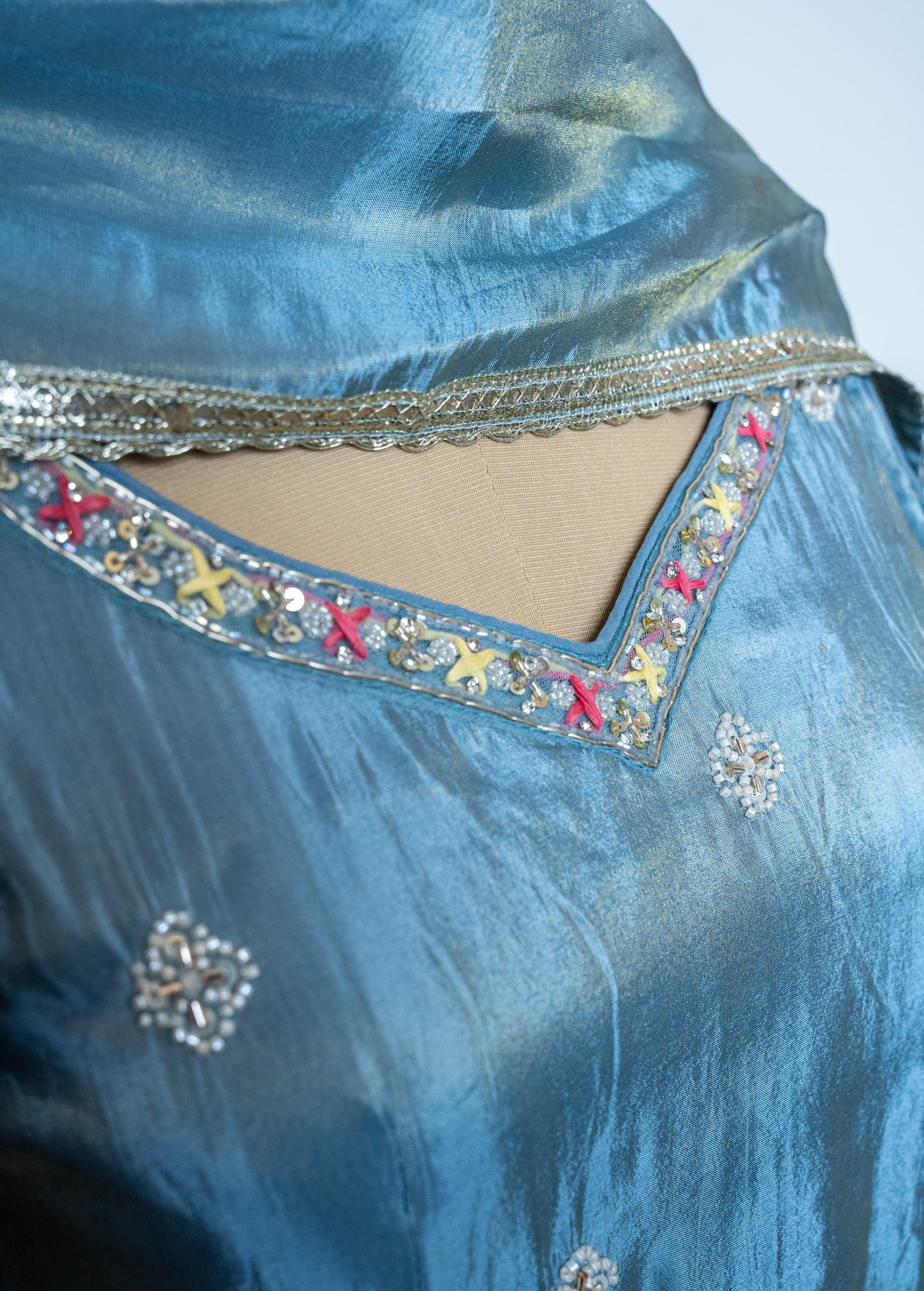 POWDER BLUE SHIMMER TISSUE SHARARA SET