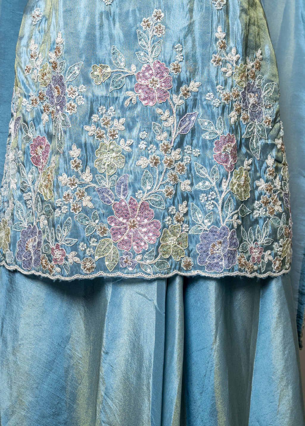 POWDER BLUE SHIMMER TISSUE SHARARA SET
