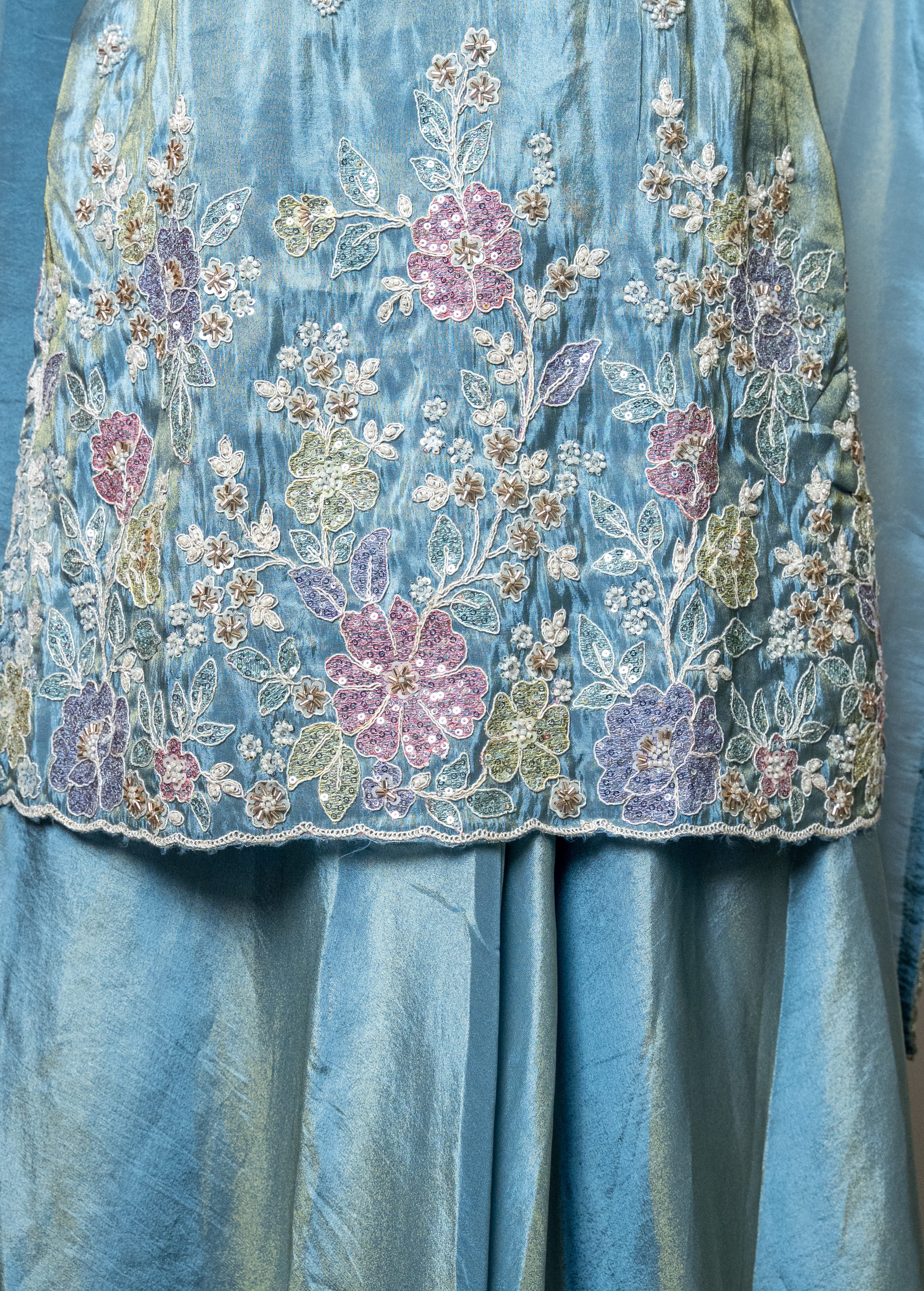 POWDER BLUE SHIMMER TISSUE SHARARA SET