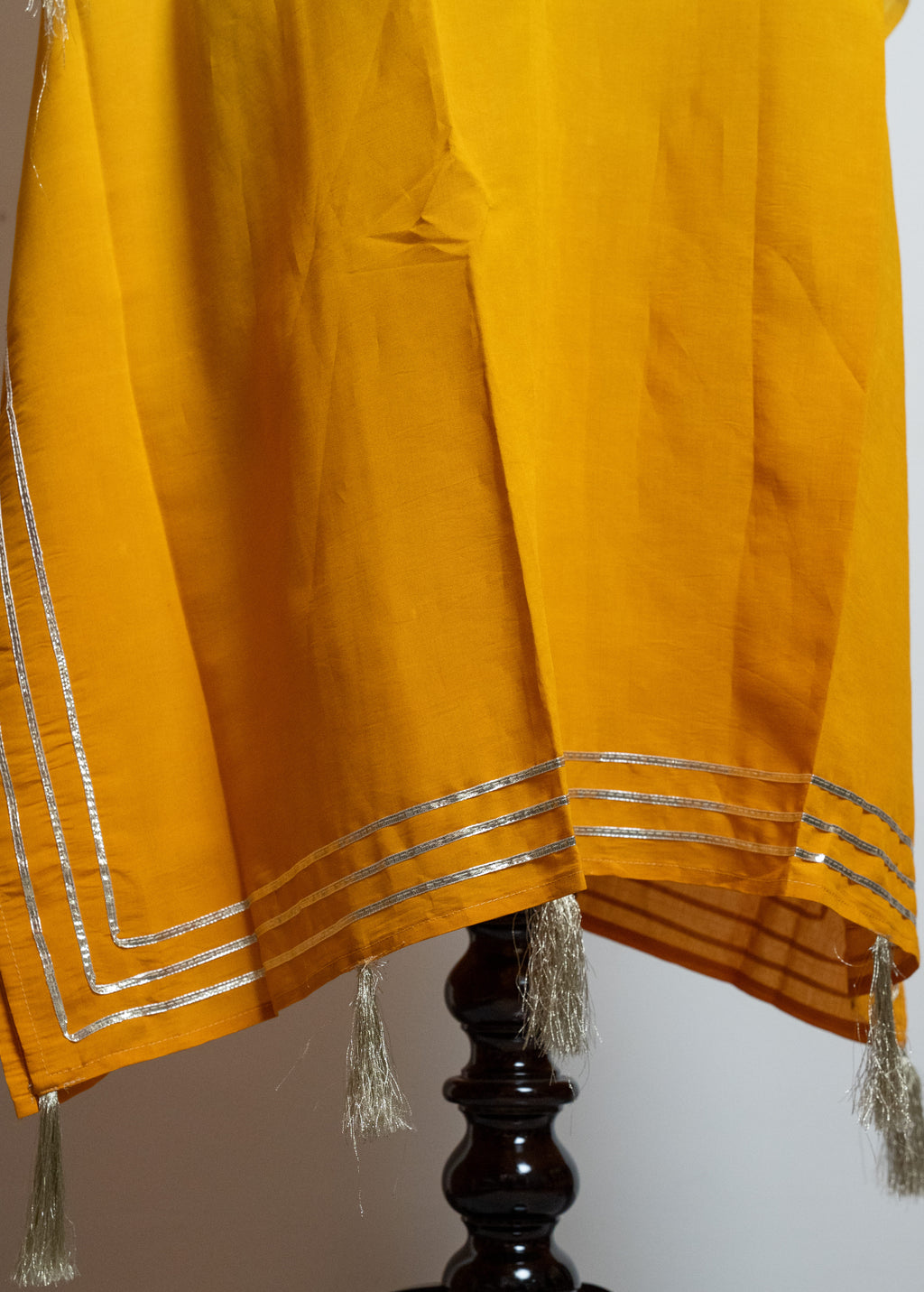 Yellow Ombre Shade  Kaftan Kurta Set With Tassels & Yoke Mirror Work