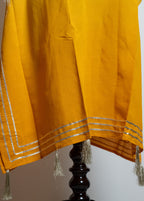 Yellow Ombre Shade  Kaftan Kurta Set With Tassels & Yoke Mirror Work