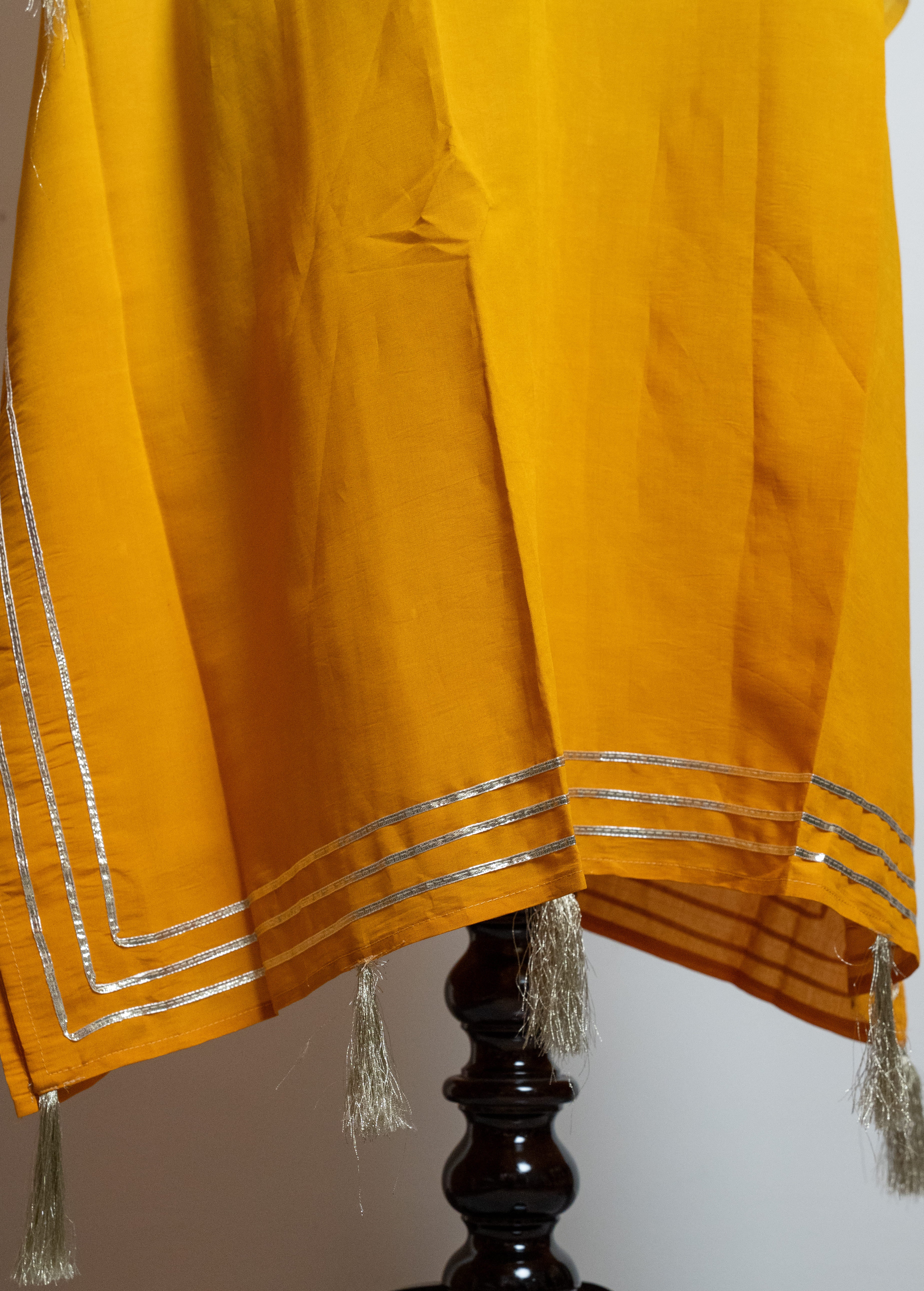 Yellow Ombre Shade  Kaftan Kurta Set With Tassels & Yoke Mirror Work