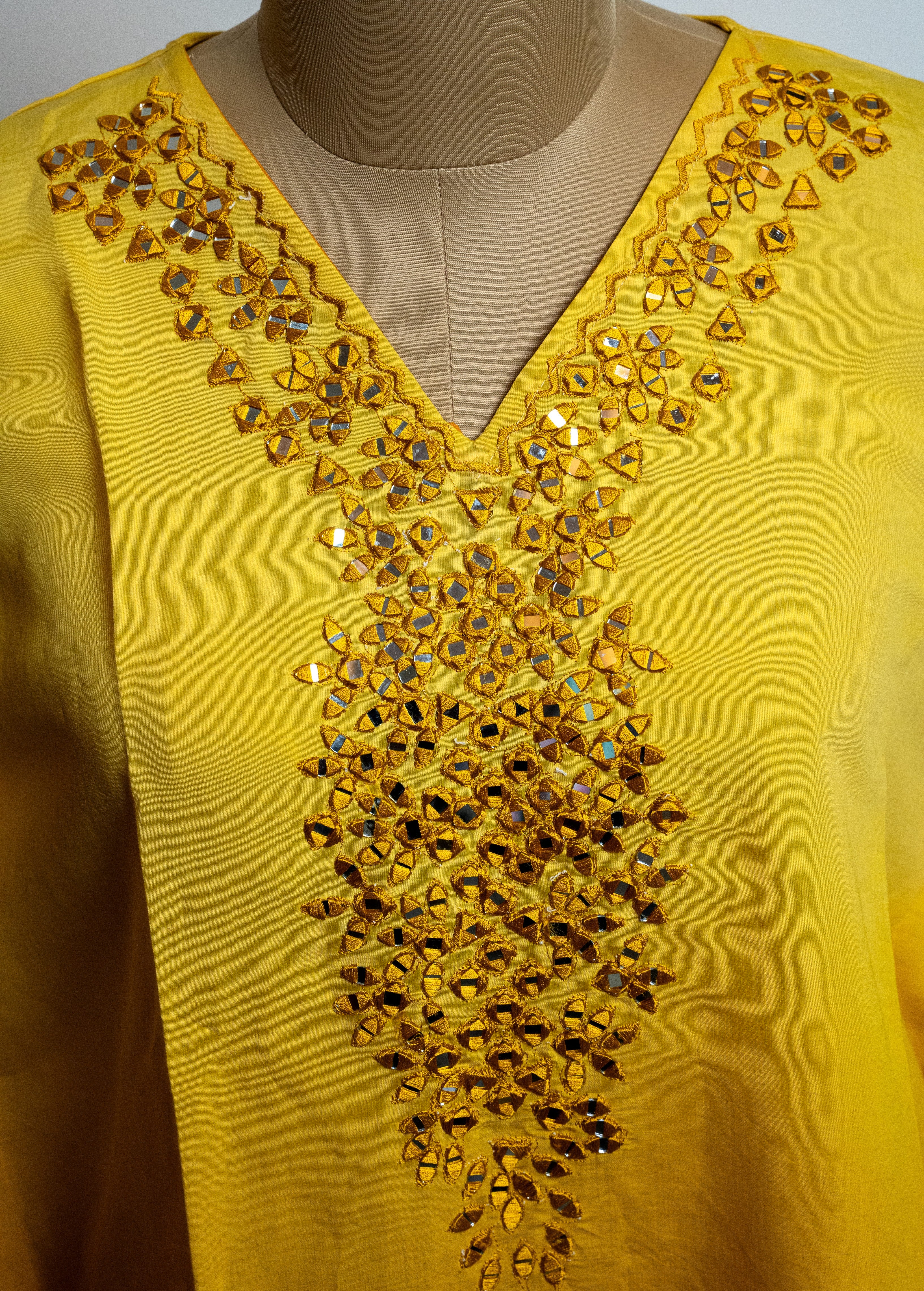 Yellow Ombre Shade  Kaftan Kurta Set With Tassels & Yoke Mirror Work
