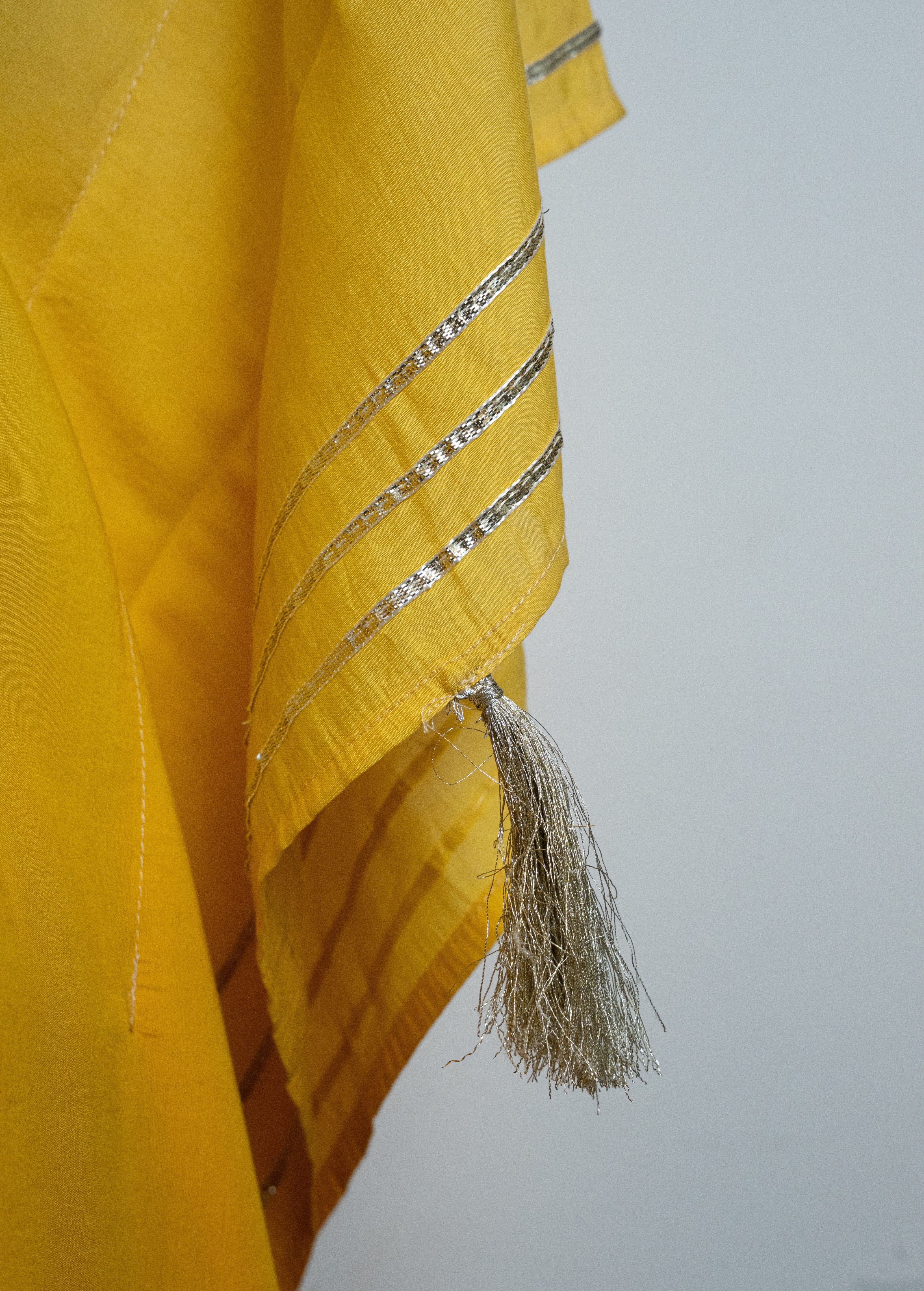 Yellow Ombre Shade  Kaftan Kurta Set With Tassels & Yoke Mirror Work