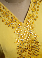 Yellow Ombre Shade  Kaftan Kurta Set With Tassels & Yoke Mirror Work